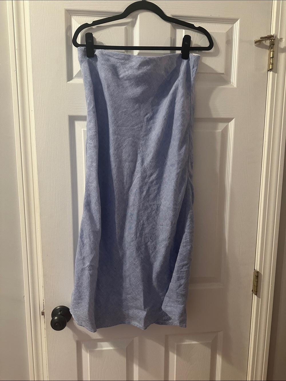 Quince Pale Blue Midi Skirt — Soft A-Line Linen Blend